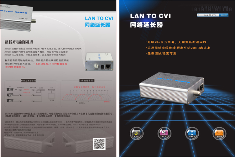 LAN TO CVI 2000米网络延长器 网线延长器 高清监控 中继器
