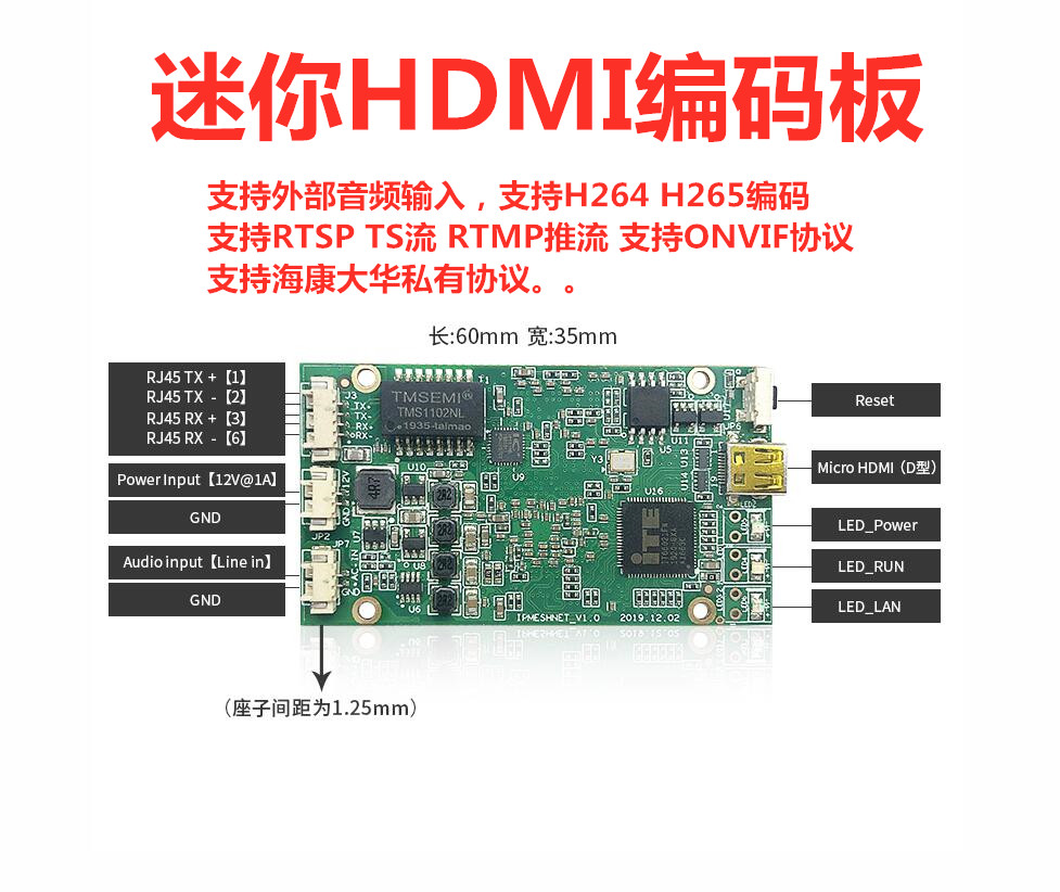 HDMI迷你编码器 HDMI编码板 支持H265 支持onvif 支持海康私有协议